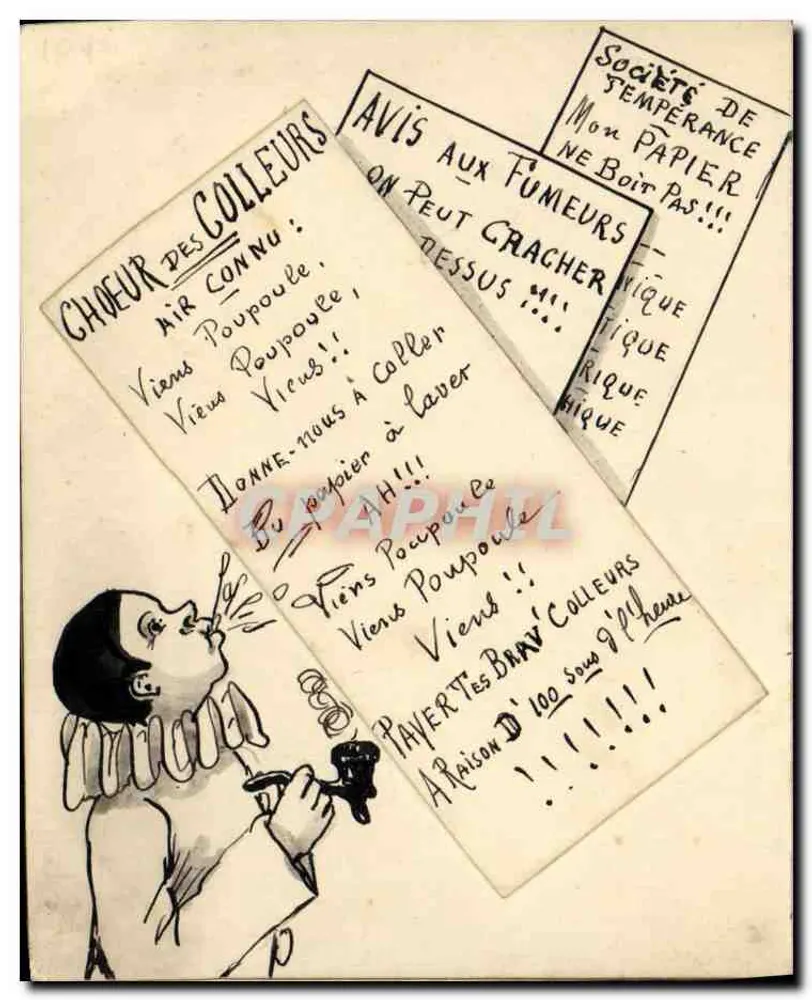 Hand-painted Card Arlequin El Maestro del Tekko unfolded on a Diner menu from January 30, 1905