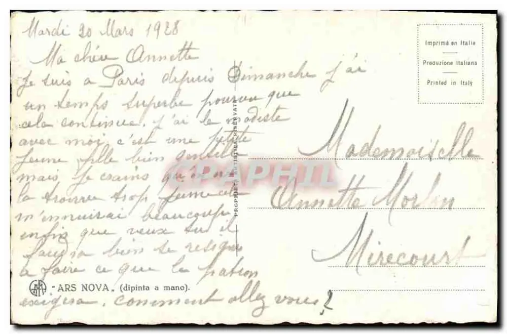 Zwei Personen in historischem Kleid — Garten-Szene — ARS NOVA, gedruckt in Italien - Rückseite