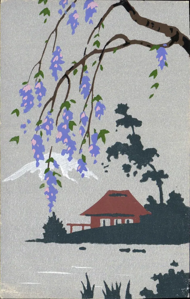 Bergansicht und japanisches Haus — blühende Wisteria — Verlag Prod. Bellana, Nr. 18 - Vorderseite