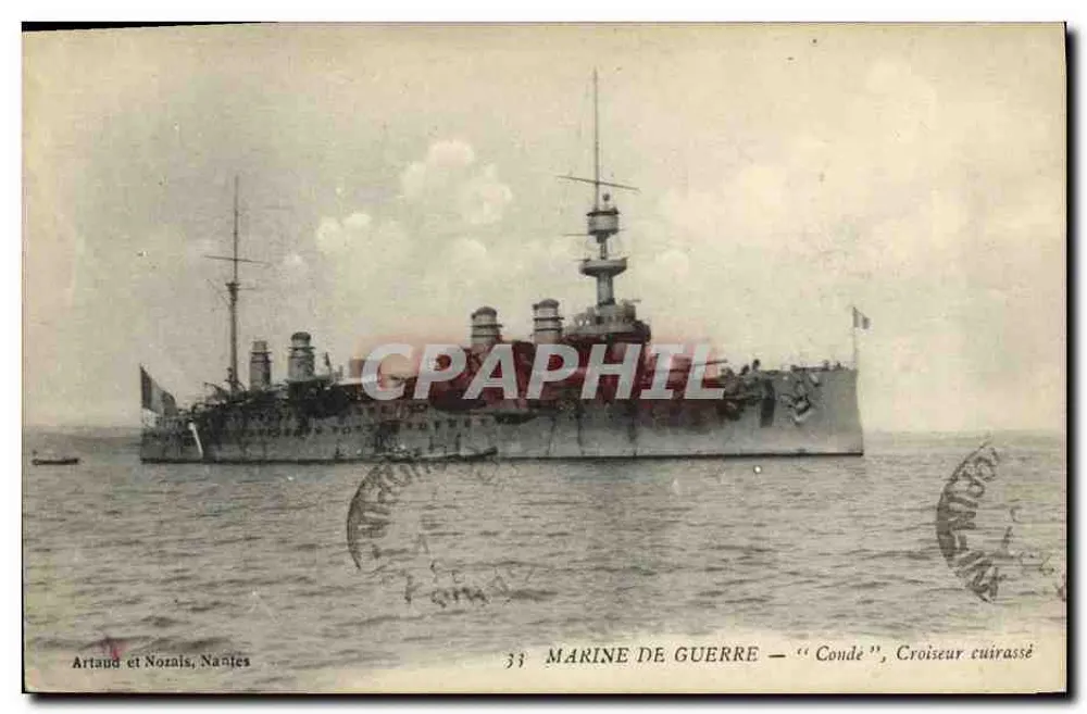 Marinha de guerra — "Conde", cruzador blindado — Artaud et Noznis, Nantes - Frente