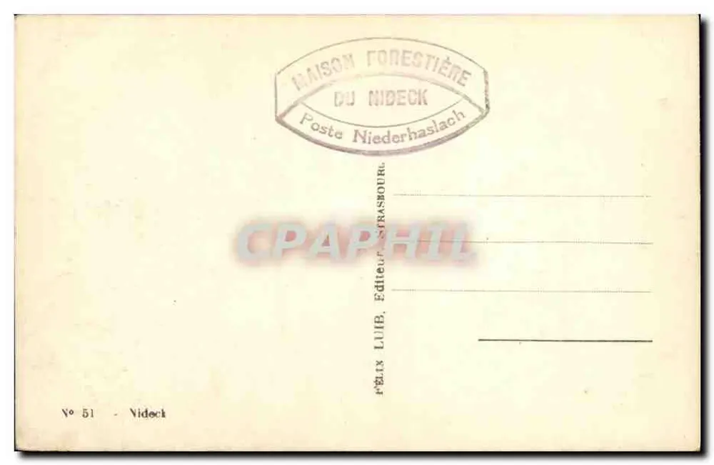 Castelo em ruínas na floresta — Nideck — Casa Florestal de Nideck, editor Félix Lüib, n° 51 - Verso