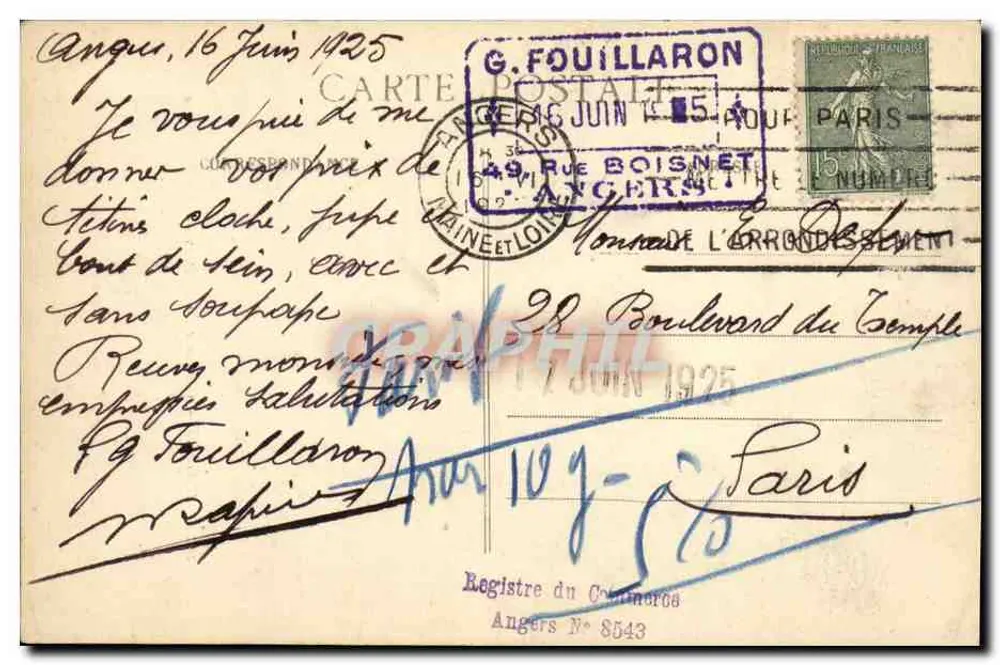 Angers - Lareira do Castelo do Rei da Polônia — L. V., fot. — n° 191 - Verso