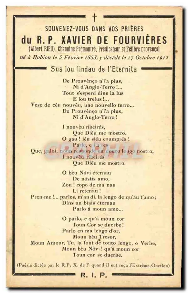 R.P. Xavier de Fourvières — Kanoniker der Prämonstratenser — Verlag nicht sichtbar - Rückseite