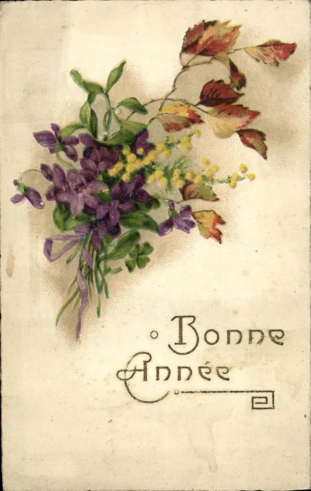 Buquê de violetas e mimosa — Boa Ano — MADE IN FRANCE - Frente