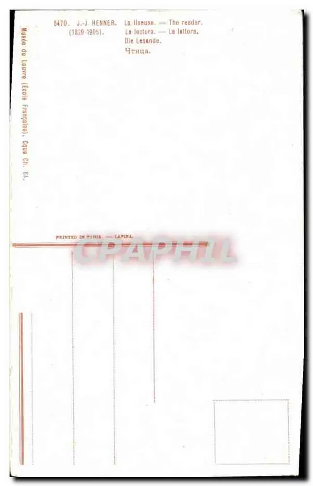 A Leitora — J.-J. Henner (1829-1905) — Editor: Lapina, Paris - Verso