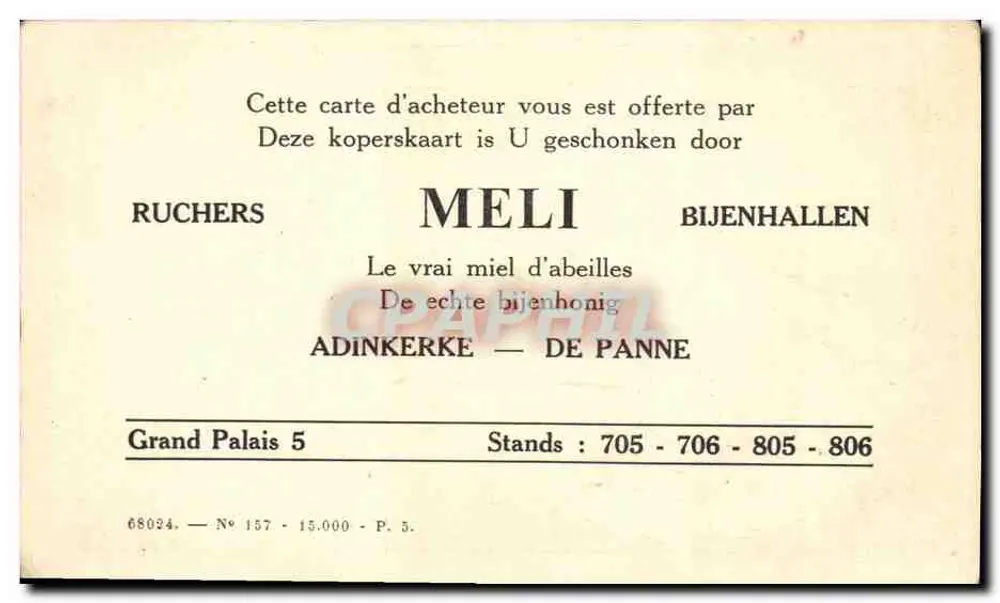 Salon de l'Alimentation et des Arts Ménagers — Palais du Centenaire — Éditeur MELI BIJENHALLEN - Verso