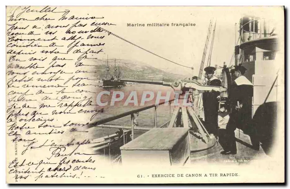 Exercício de canhão a tiro rápido — Marinha Militar Francesa — série 61 - Frente