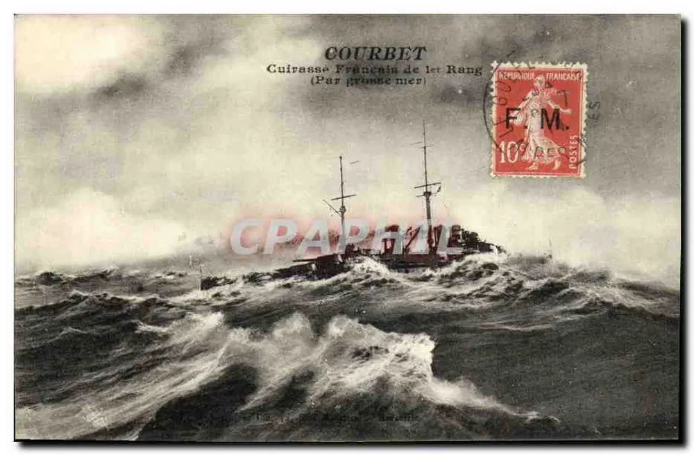 Courbet — Französischer Eisenclad erster Klasse — (Von der Bugspitze aus auf See) — Verleger nicht sichtbar - Vorderseite