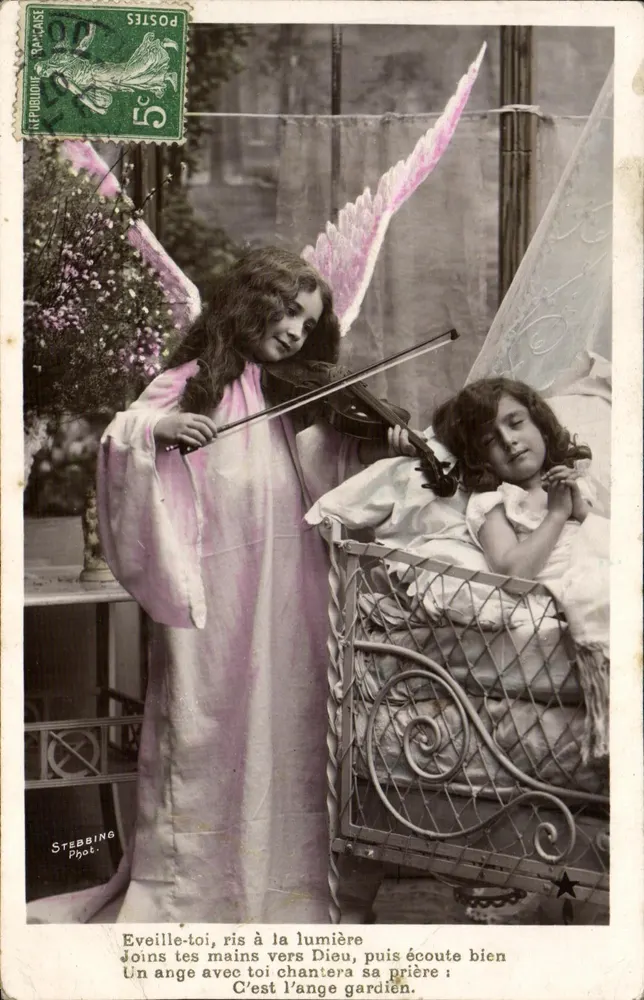 Engelwächter, der am Wiege neben dem Violin spielt — Stebbing Phot. — VBC-Serie Nr. 3232 - Vorderseite