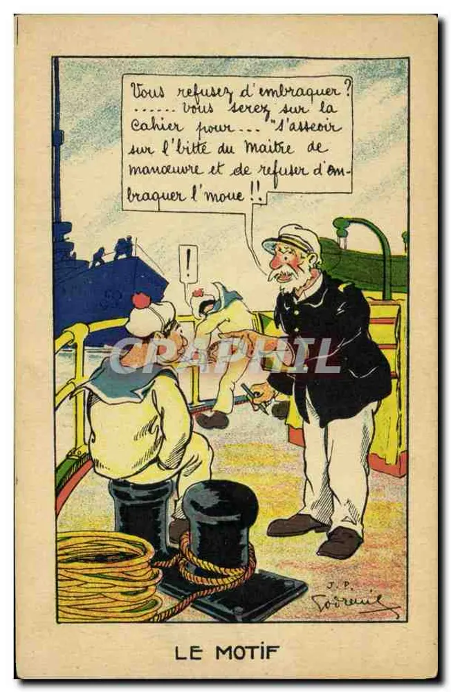 Maritimer Karikaturen-Postkarte — 'DER MOTIV' — J.P. Forreuil - Vorderseite