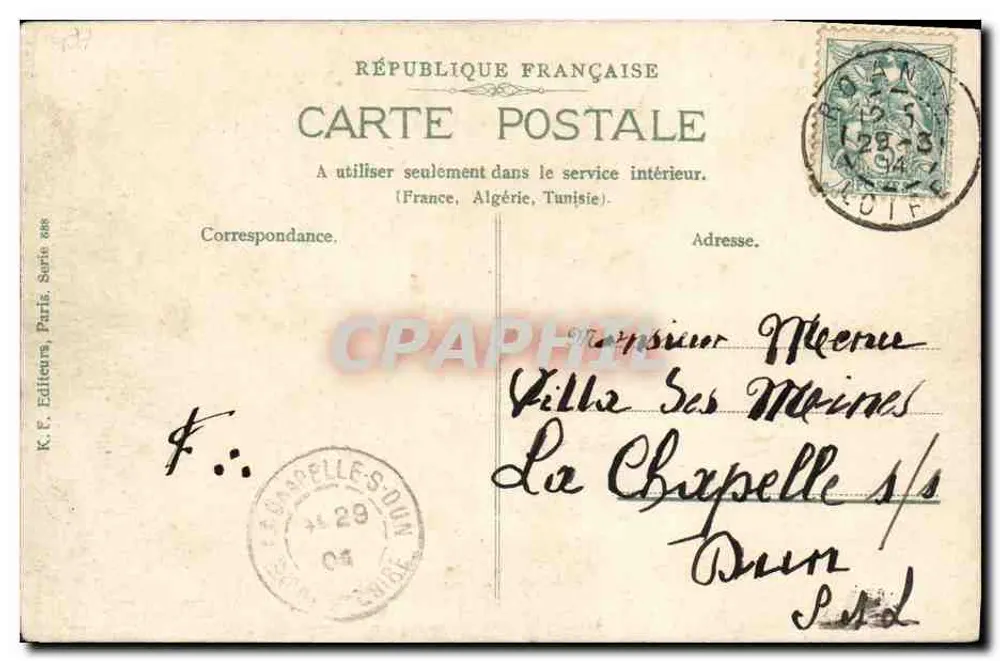 Pai segurando seu filho — caricatura — K.F. Editores, Paris, série 888, n°1 - Verso