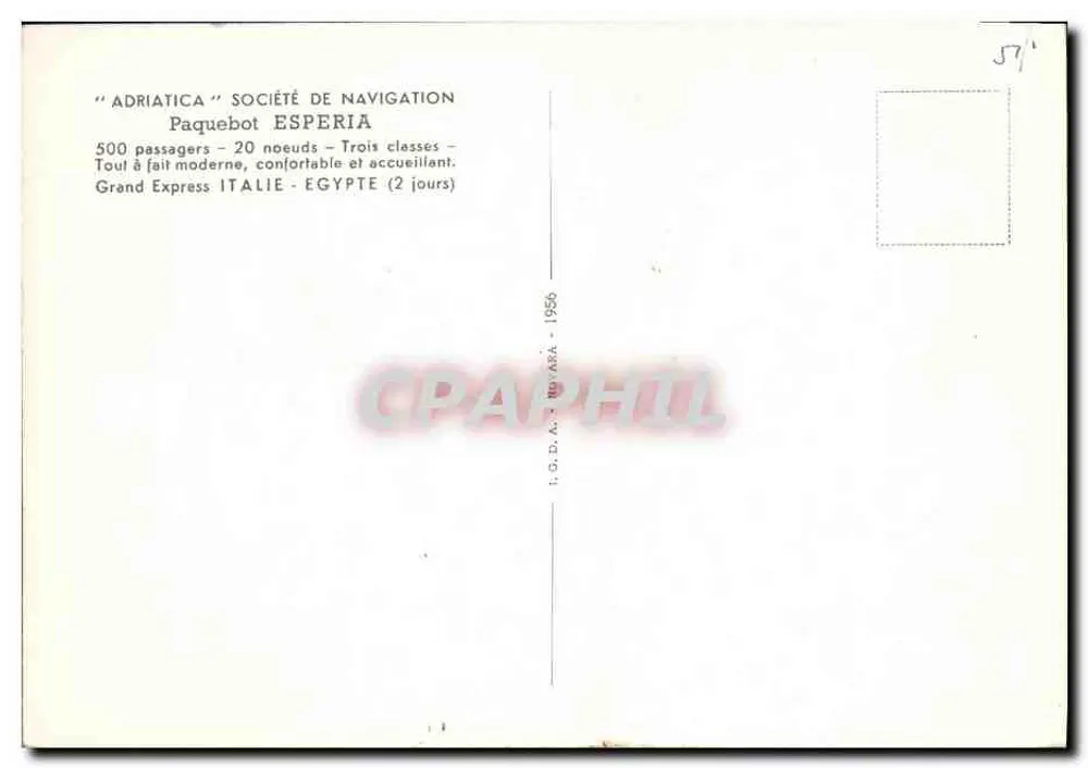 Dampfschiff Esperia — Adriatica-Gesellschaft — 1956 - Rückseite