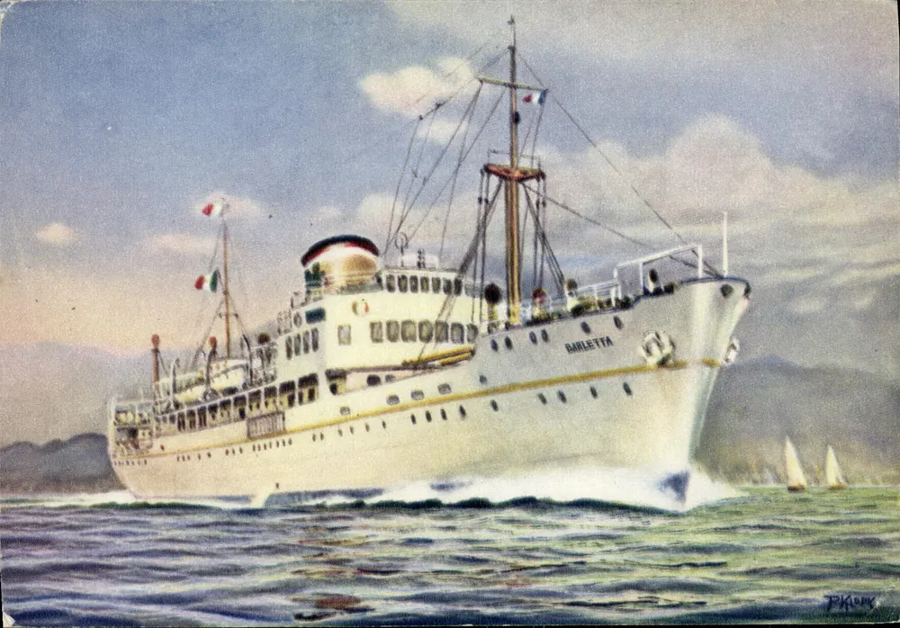 Der Dampfer BARLETTA — maritime Zeichnung — Verlag Adriatica, Venedig - Vorderseite