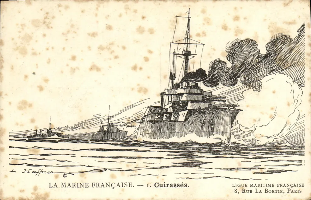 Die französische Marine — I. Schlachtschiffe — Französische Maritime Liga, 8, Rue La Boétie, Paris - Vorderseite