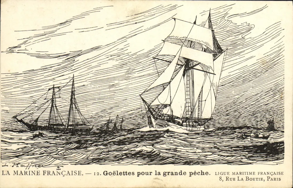 Die französische Marine — 12. Goélettes für die Tiefsee-Fischerei — Ligue Maritime Française, 8, rue La Boétie, Paris - Vorderseite