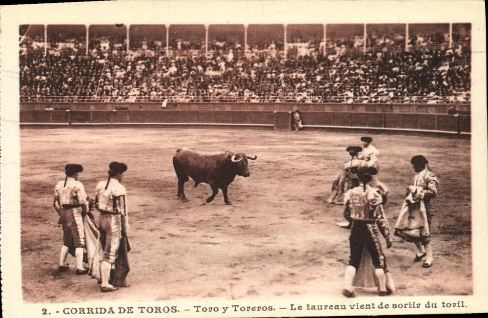 Corrida de Toros — Der Stier verlässt gerade den Corral — Éditeur Munier, Nîmes - Vorderseite