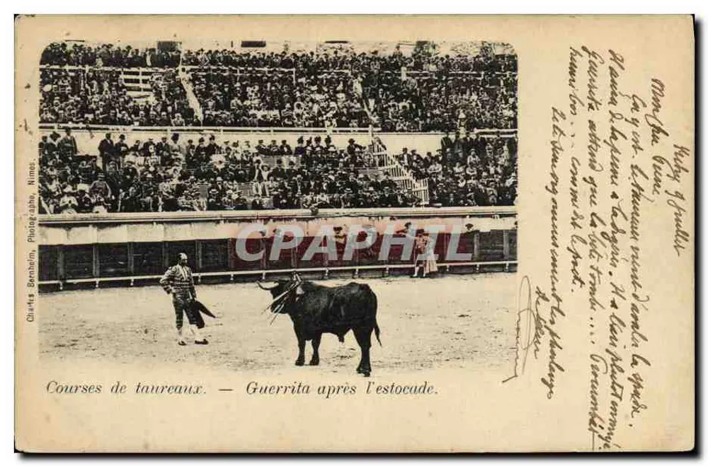 Courses de taureaux — Guerrita après l'estocade — Glants Bernheim, Nîmes - Vorderseite