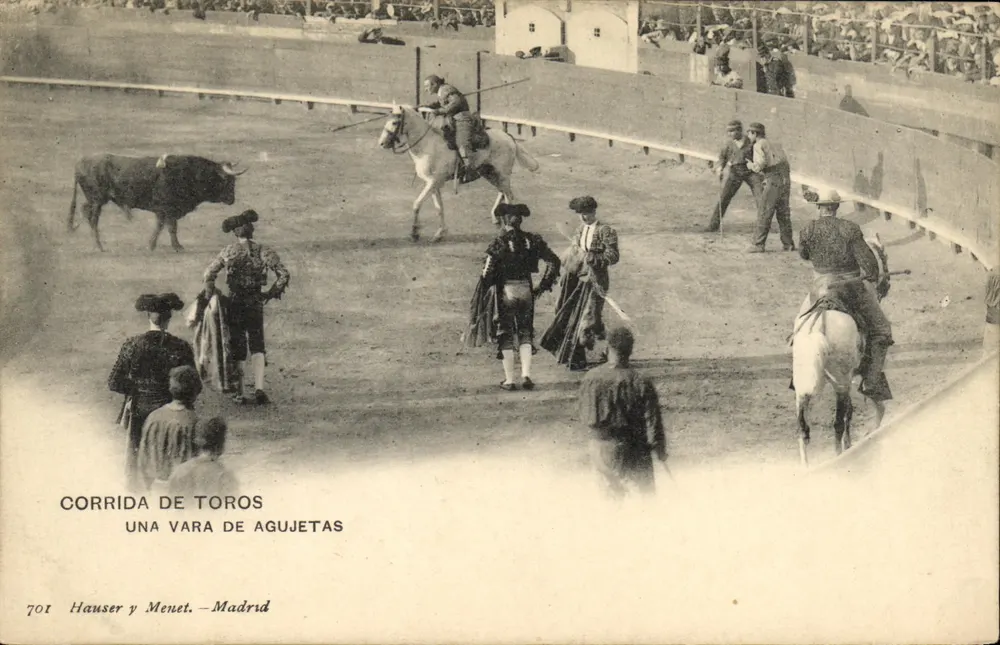 Stierkampf — Una Varas de Agujetas — Hauser y Menet, Madrid, Nr. 701 - Vorderseite