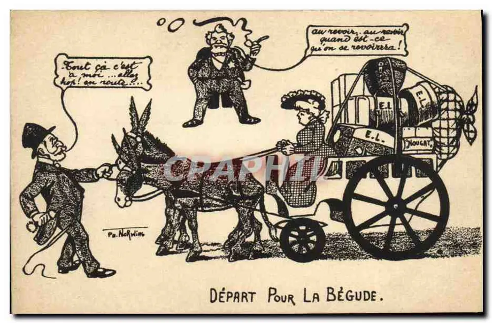 Abreise nach Béguède — Karikatur — Martineau, Verlag, Paris - Vorderseite