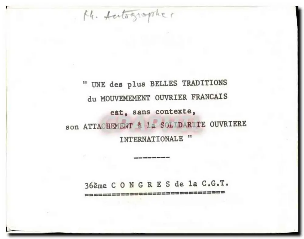 Rencontre avec le Viêt Nam — dessin d'une colombe tenant une branche d'olivier — 36ème Congrès de la C.G.T. - Rückseite
