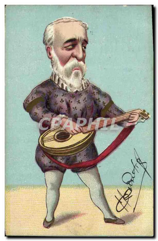 Karikatur eines Musikers mit Mandoline — Verleger Rachy, Nr. 151 - Vorderseite