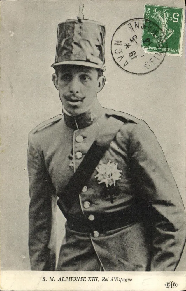 S.M. Alphonse XIII, Roi d'Espagne — en uniforme militaire avec épaulettes et ordre, éditeur ELD - Awers