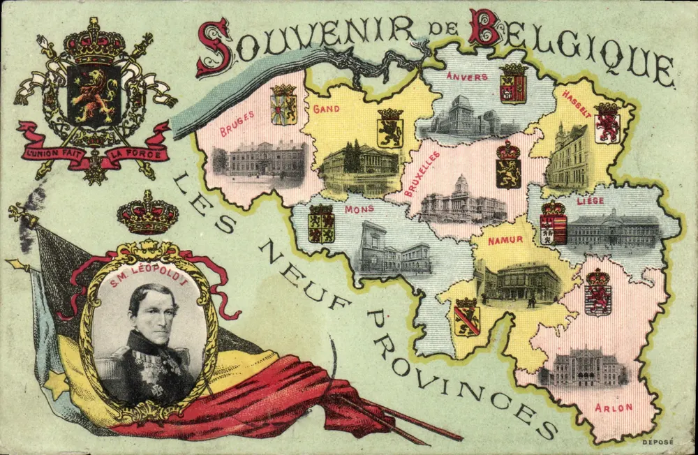 Erinnerungskarte — Ansicht der Belgien mit den neun Provinzen — Verlag Déposé - Vorderseite