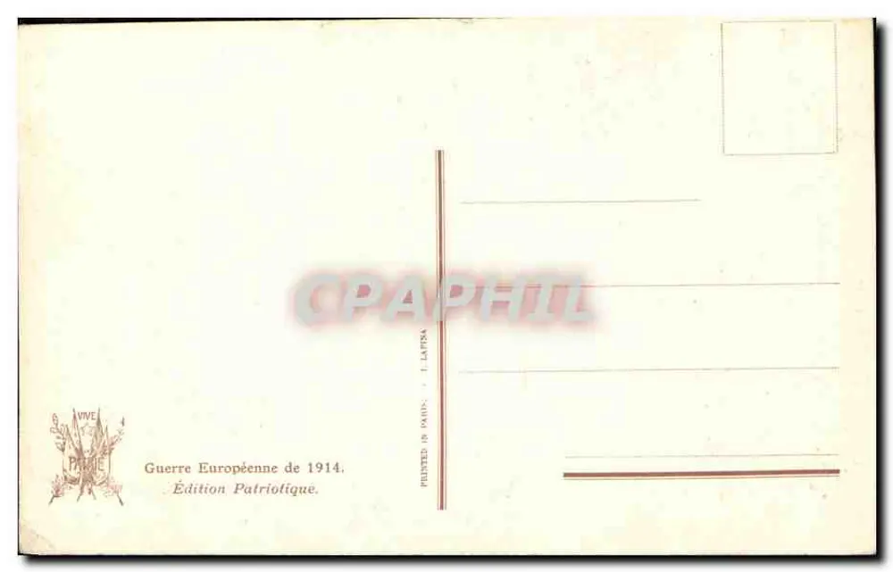 O Rei dos Belgas Albert I — retrato militar — Edição Patriótica, Paris, 1914 - Verso