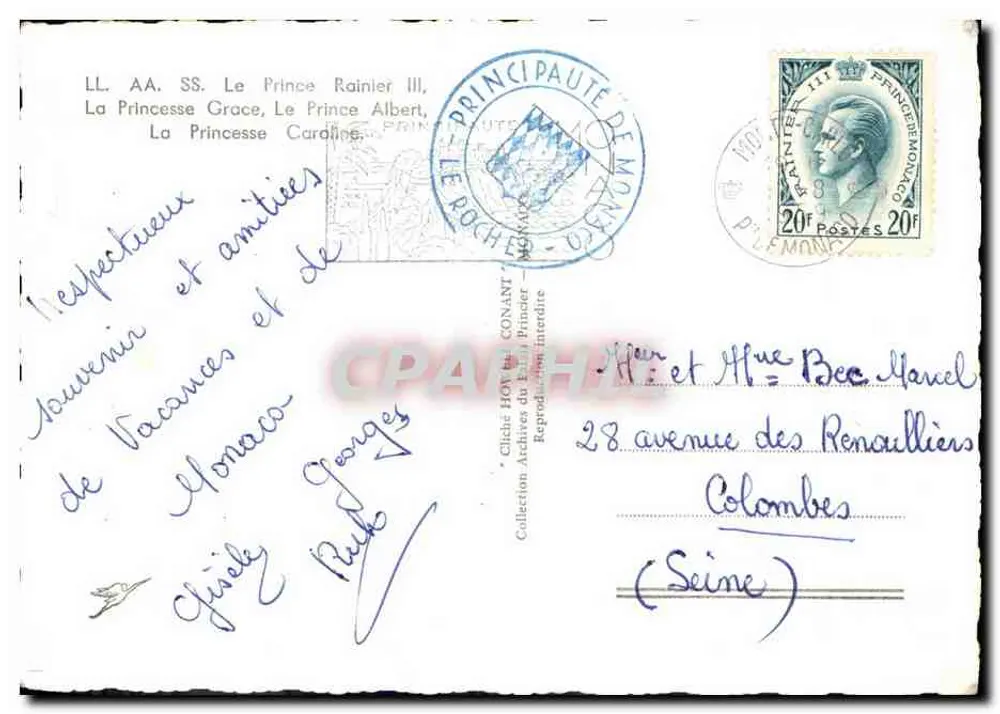 Família Real de Mônaco — Príncipe Rainier III, Princesa Grace, Príncipe Albert, Princesa Caroline — editor Cliché Archives do Príncipe Rainier III - Verso