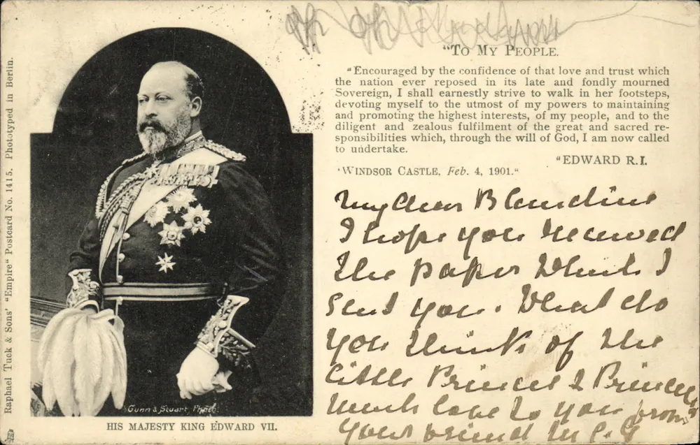 Rei Eduardo VII — Mensagem oficial — Tuck & Sons, Imp. No. 1415 - Frente