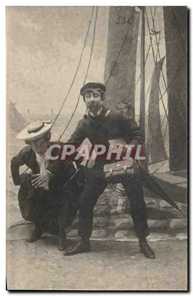 Zwei Männer an Bord eines Segelschiffes — unbekannter Verlag, Seriennummer 584 - Vorderseite