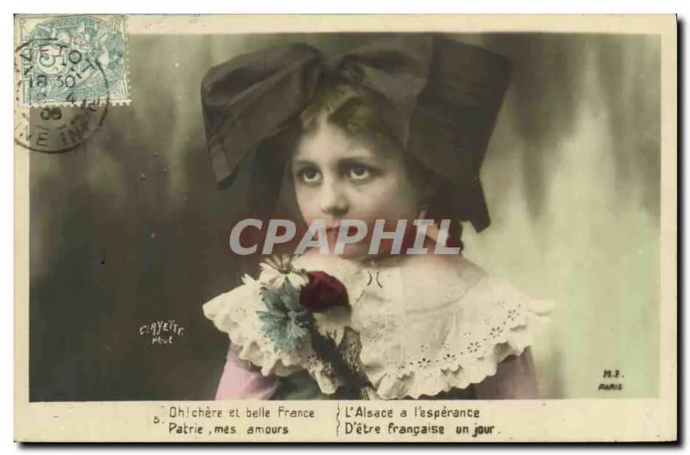 Mädchen mit Hut mit großem Schleifchen — Elsass in der Hoffnung / Eines Tages Französisch zu werden — M.F. Paris - Vorderseite