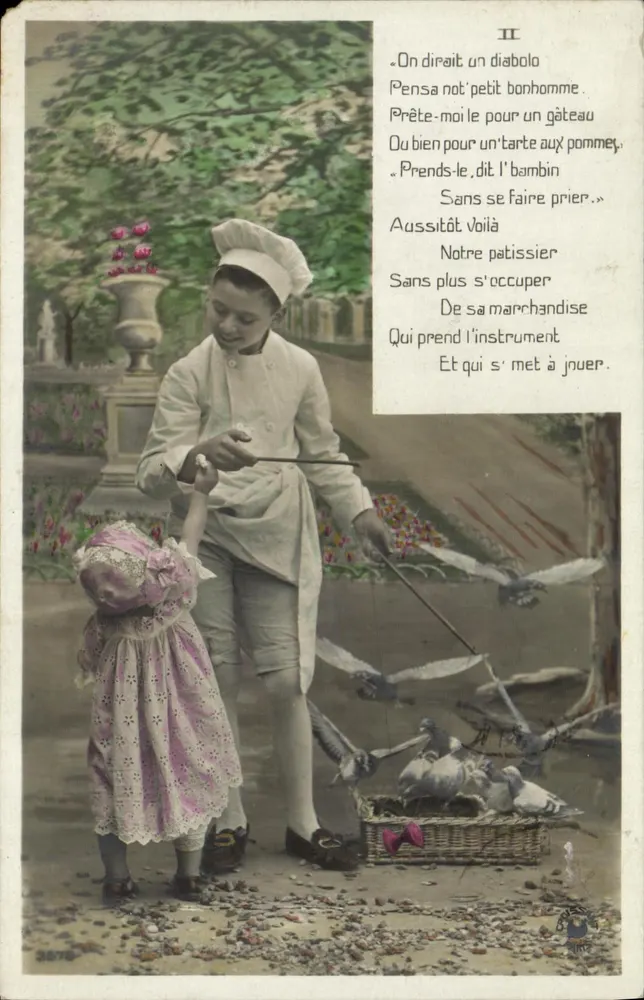 Kind und Bäcker — Straßenszene mit Tauben — n° 3578 - Vorderseite