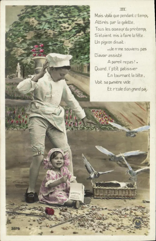 Kinder und Vögel — Garten-Szene — Biscuits Guillout - Vorderseite