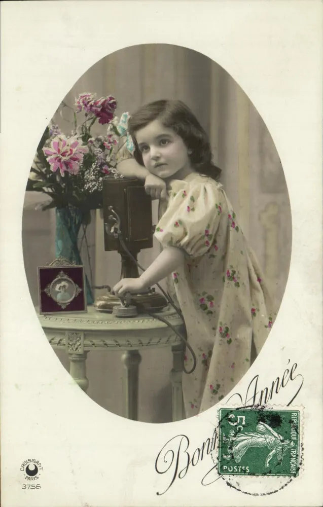 Mädchen mit Telefon — Verlag Croissant, Paris, n° 3756 — Bonne Année - Vorderseite