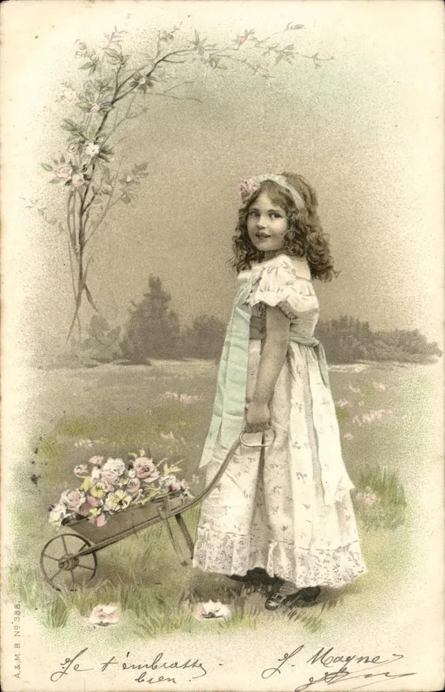 Menina com um carrinho de flores — A&M B N°384 — J. Mayne - Frente