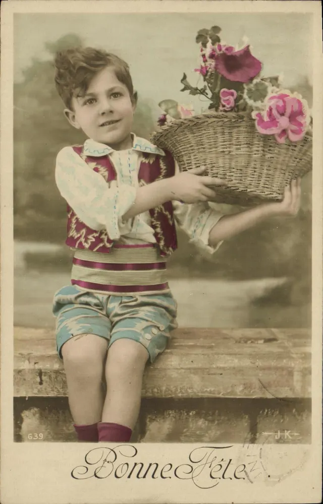 Criança com cesta de flores — Boa Festa — J.K. G39 - Frente