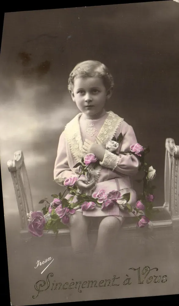 Kleine Mädchen mit Rosen — Herzlich an Euch — Irisa - Vorderseite