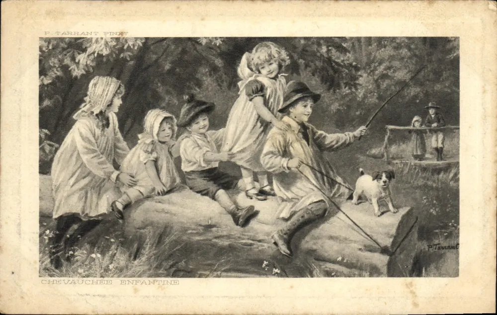 Kinder, die Reiten spielen — P. Tarrant — Serie 'Kinder Reiten' - Vorderseite