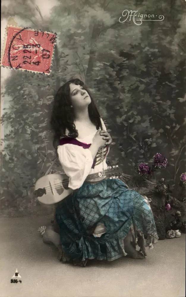 Junge Frau mit Mandoline — Garten-Szene — Mignon 936-4 - Vorderseite