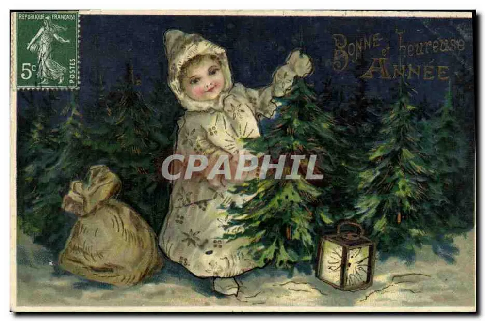 Kind unter den Tannen — Frohe Weihnachten — unbekannter Verlag - Vorderseite