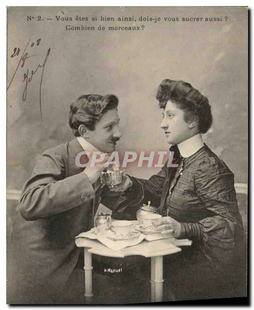 Paar im Gespräch — Café-Szene — H. Manuel, Nr. 2 - Vorderseite