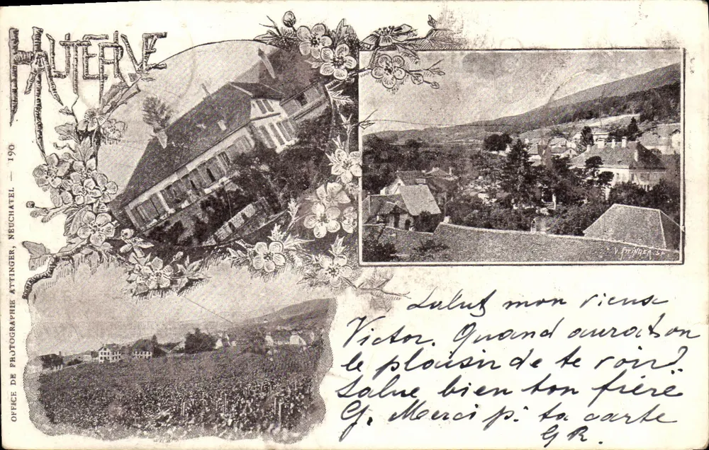 Hauterive — Vista panorâmica e vista da localidade — Office de Photographie Attinger, Neuchâtel, n°190 - Frente