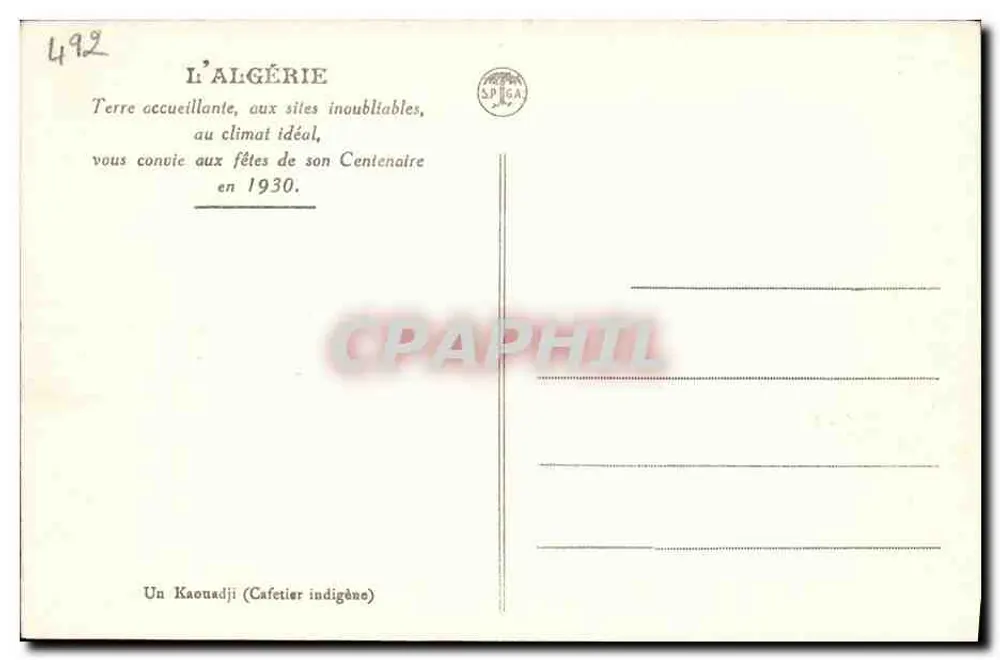 Café indígena — Argélia — SP GA - Verso