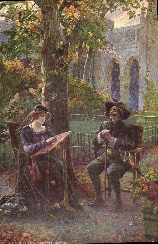 Junge Frau und Mann in historischem Kleid — Herbstszenen — MP. J. CEASL ET FILS, VALENCE (DRÔME) - Vorderseite