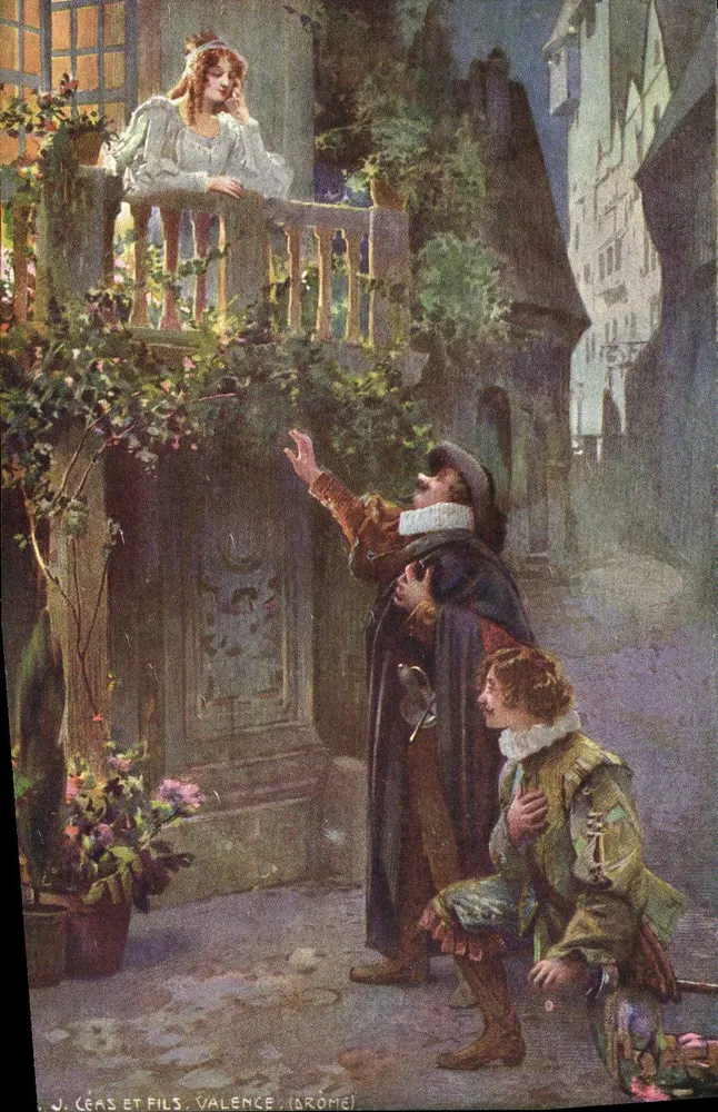 Junge Frau auf Balkon — Hofszene in Valence (Drôme) — J. Céas et Fils - Vorderseite