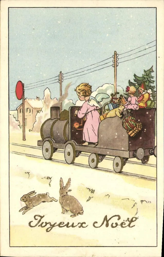 Weihnachtszug mit Kindern und Hasen — Nr. 904/1 - Vorderseite