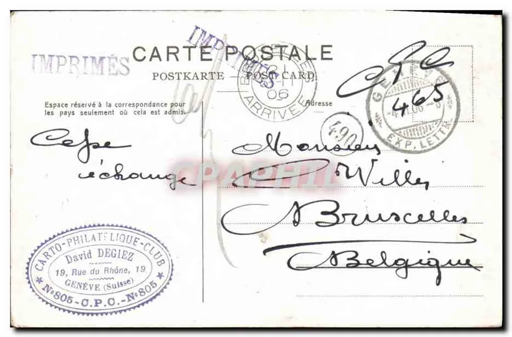 Genf — Rue du Mont Blanc und Hôtel des Postes — Phototypie Co., Neuchâtel - Rückseite