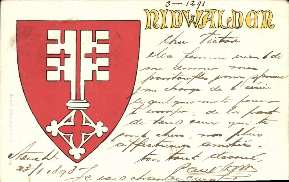 Nidwalden — Shield with Two Keys — Publisher Paris & Zurich, no. 3-1291 - Front