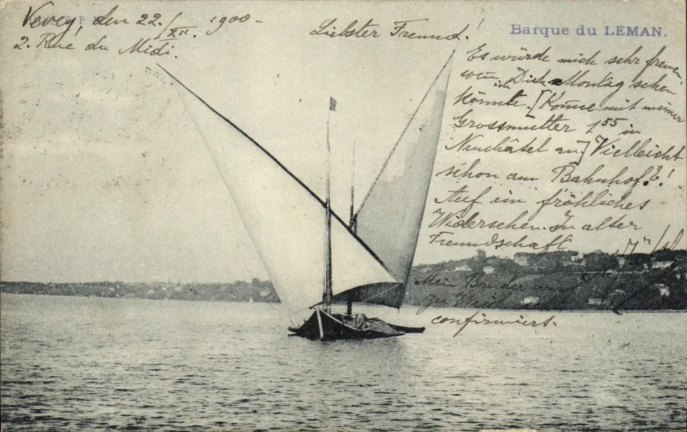 Embarcação do LEMAN — Vista do lago Léman — editor Vervej, n°2 Rue du Midi - Frente